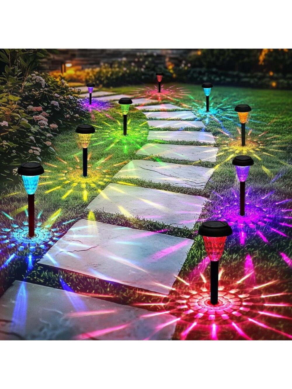 Color Changing Solar Lights Outdoor Waterproof - 12 Pack Pathway & Garden Decor